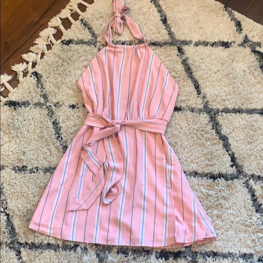 Pink striped halter mini dress from Revolve